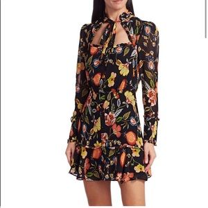 ALEXIS ‘Morgana’ Black Floral Ruffle Mini Dress – XS